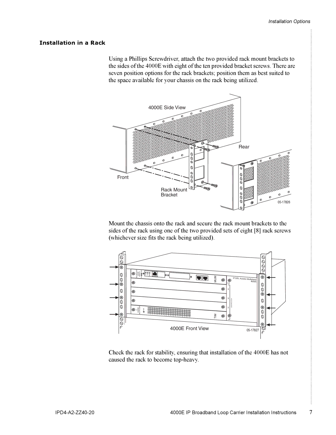 Zhone Technologies 4000E installation instructions Installation in a Rack 