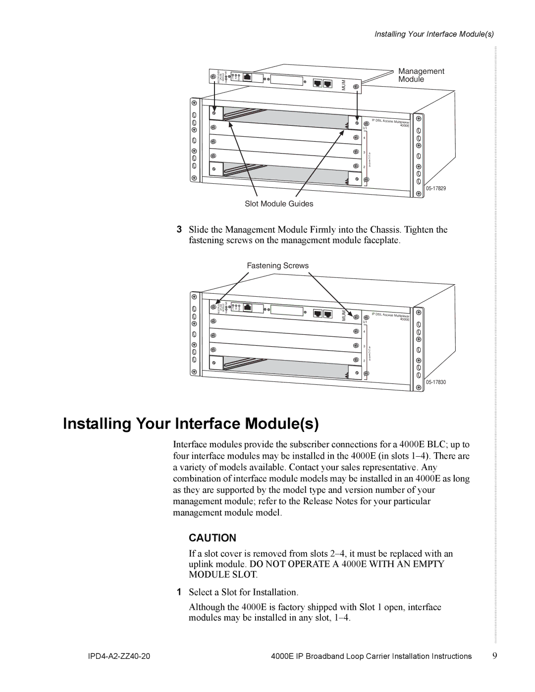 Zhone Technologies 4000E installation instructions Installing Your Interface Modules 