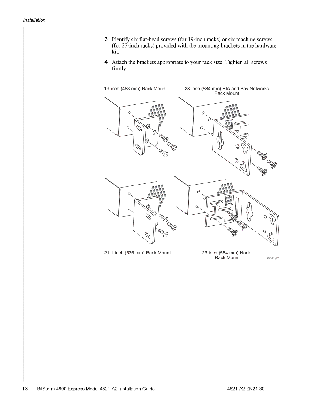 Zhone Technologies 4821-A2 manual Inch 483 mm Rack Mount 