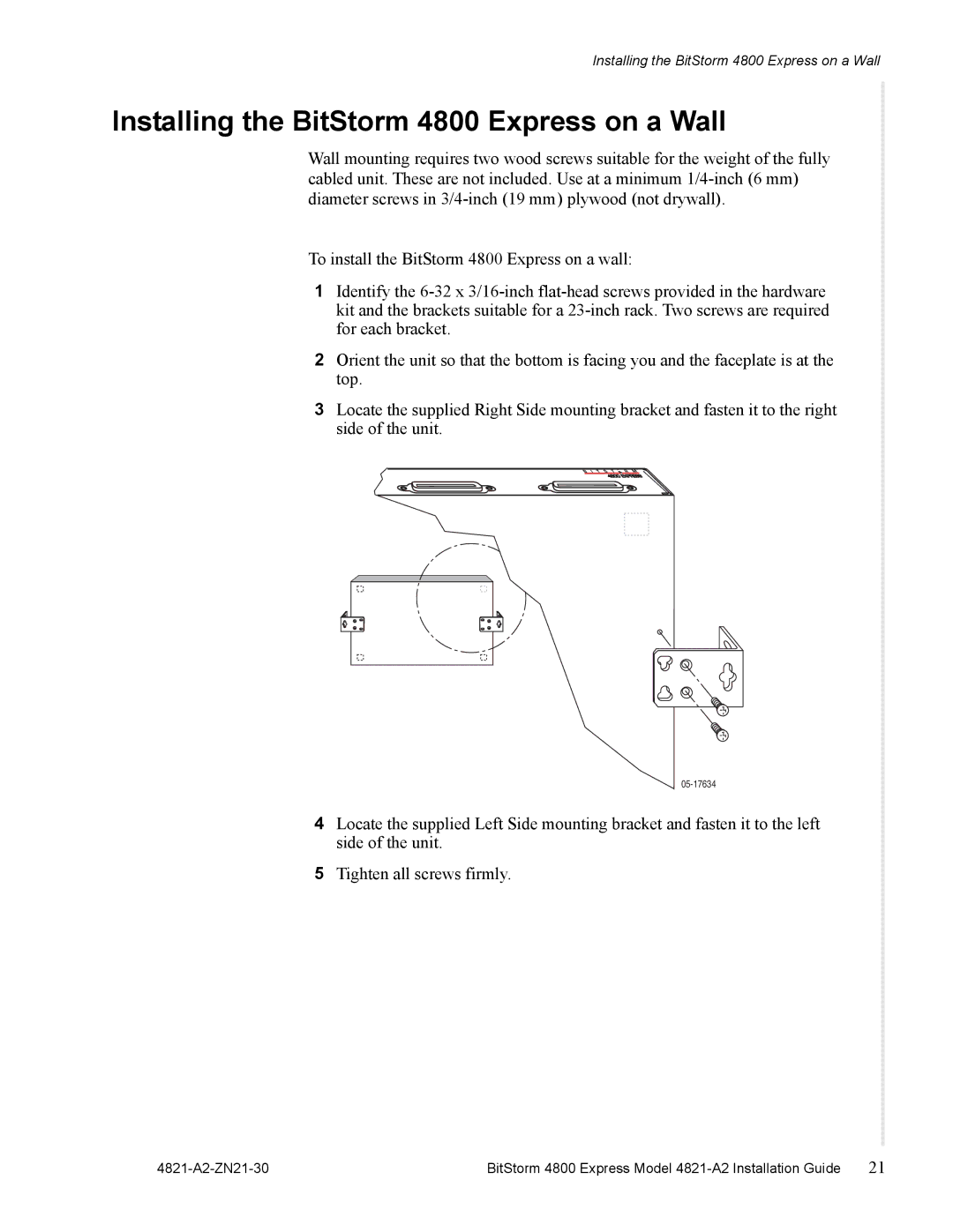 Zhone Technologies 4821-A2 manual Installing the BitStorm 4800 Express on a Wall 