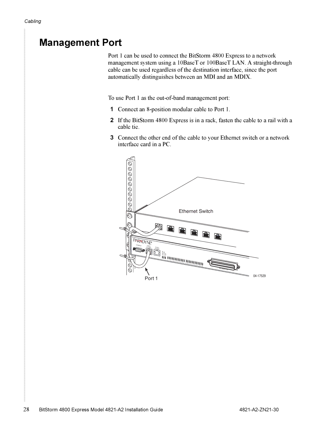 Zhone Technologies 4821-A2 manual Management Port 