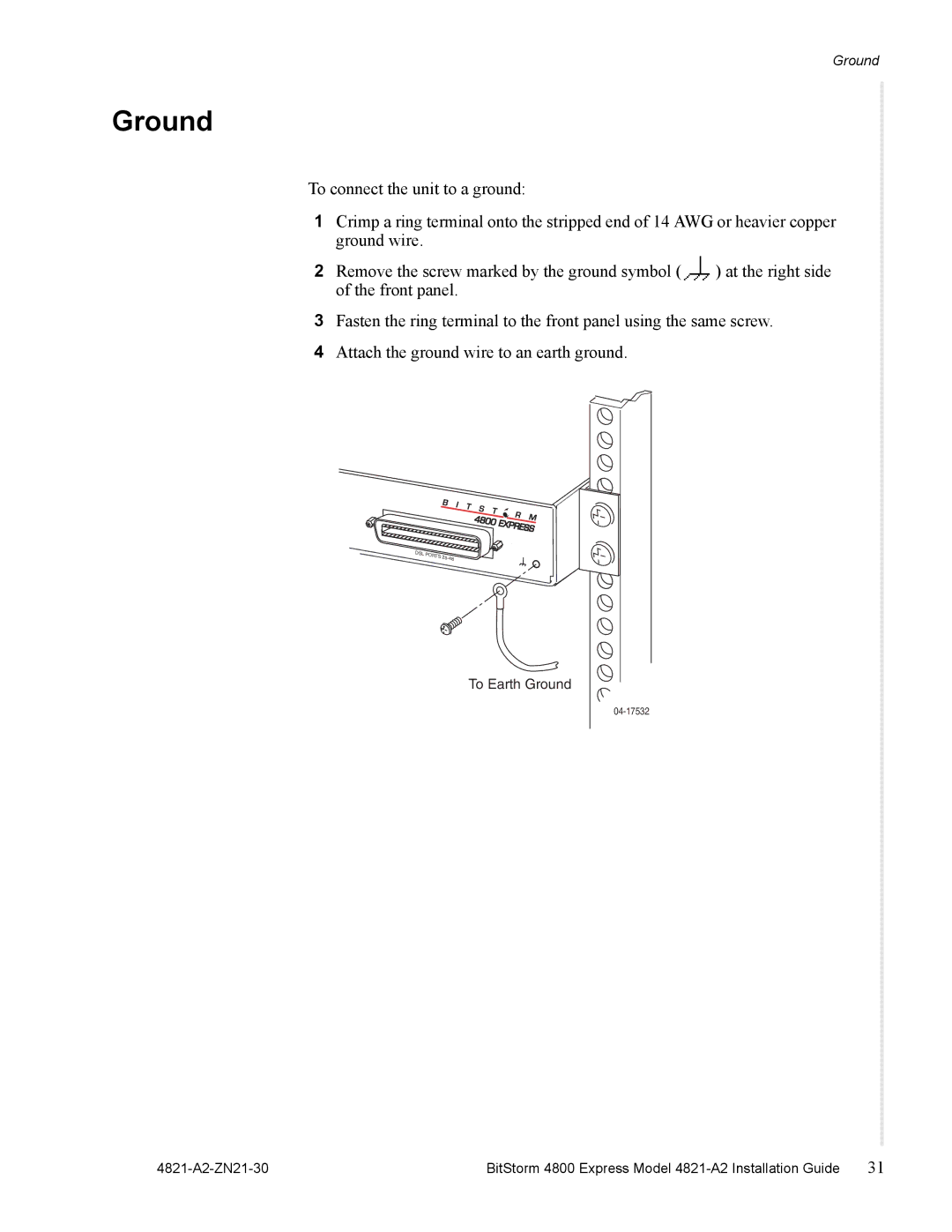 Zhone Technologies 4821-A2 manual Ground 