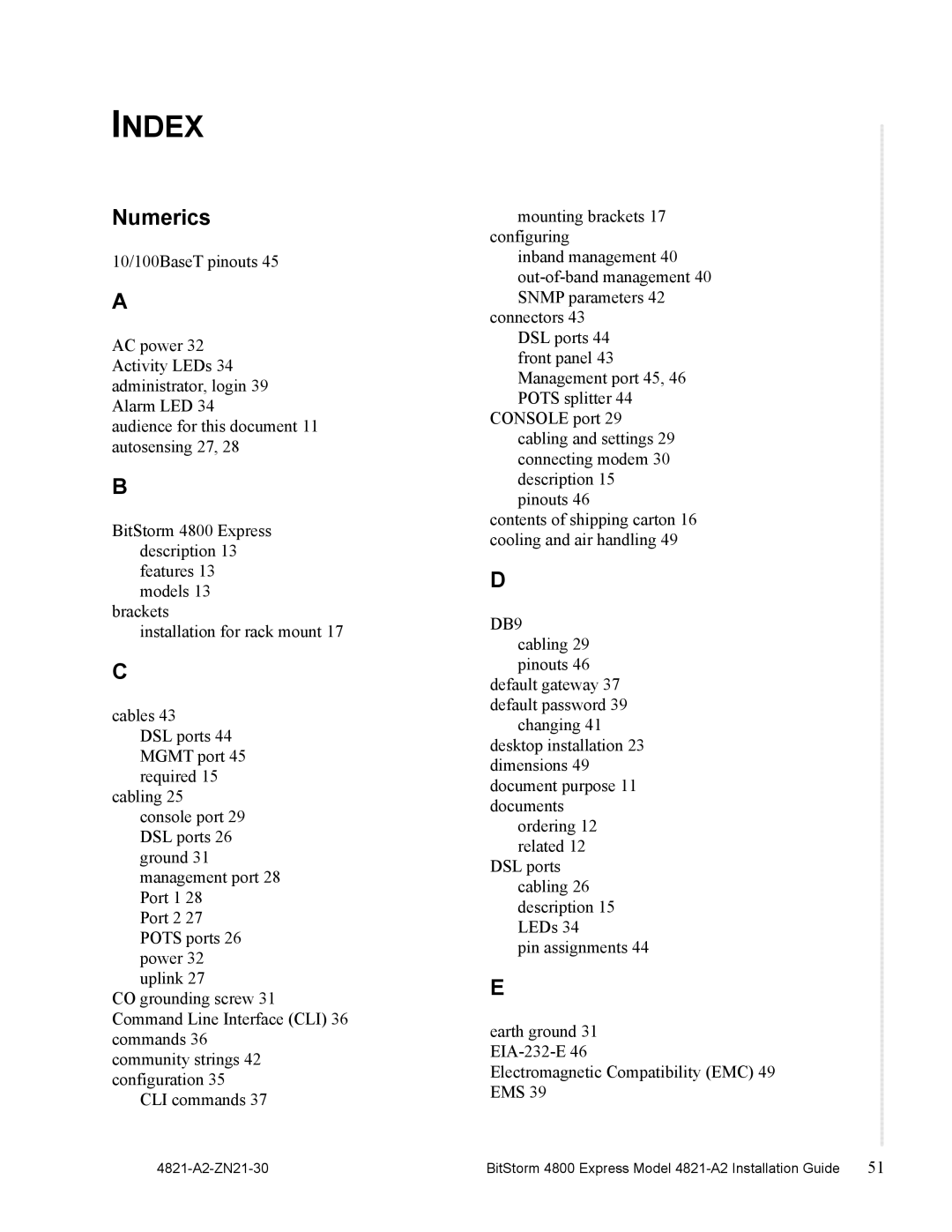 Zhone Technologies 4821-A2 manual Index, Numerics 