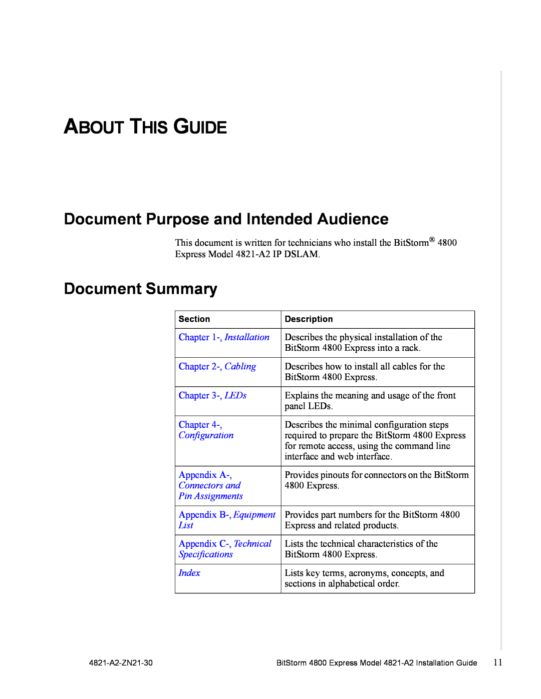 Zhone Technologies 4821-A2 About This Guide, Document Purpose and Intended Audience, Document Summary, Configuration, List 