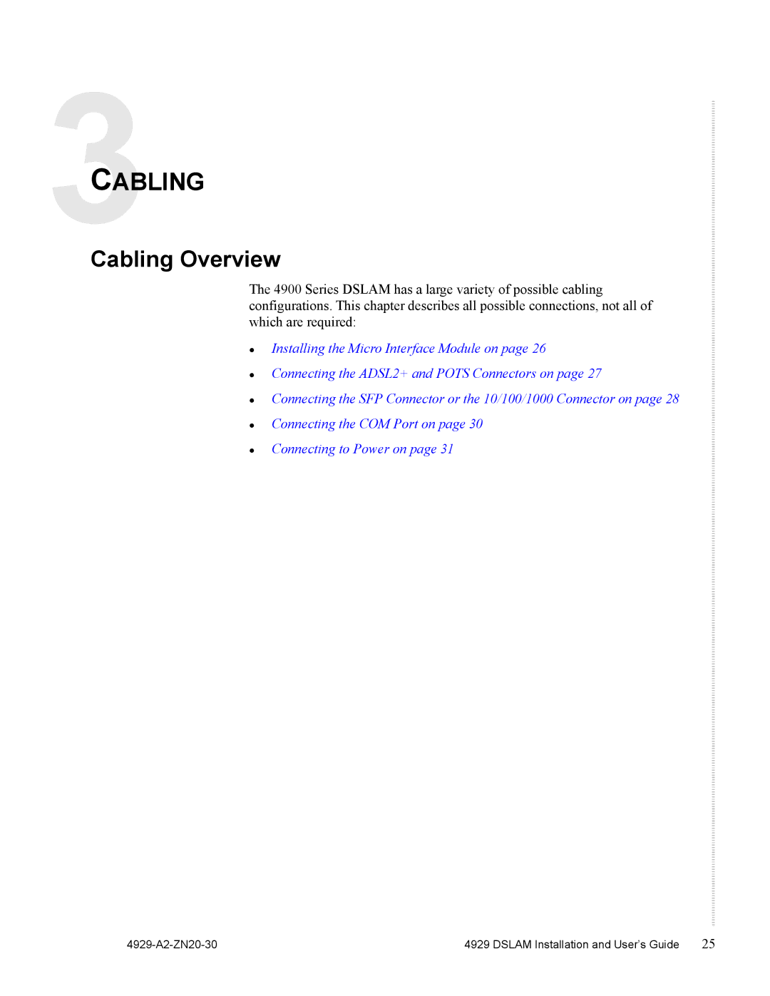 Zhone Technologies 4929 DSLAM manual Cabling Overview 