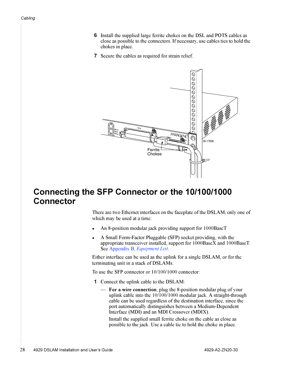 Zhone Technologies 4929 DSLAM manual Connecting the SFP Connector or the 10/100/1000 Connector 