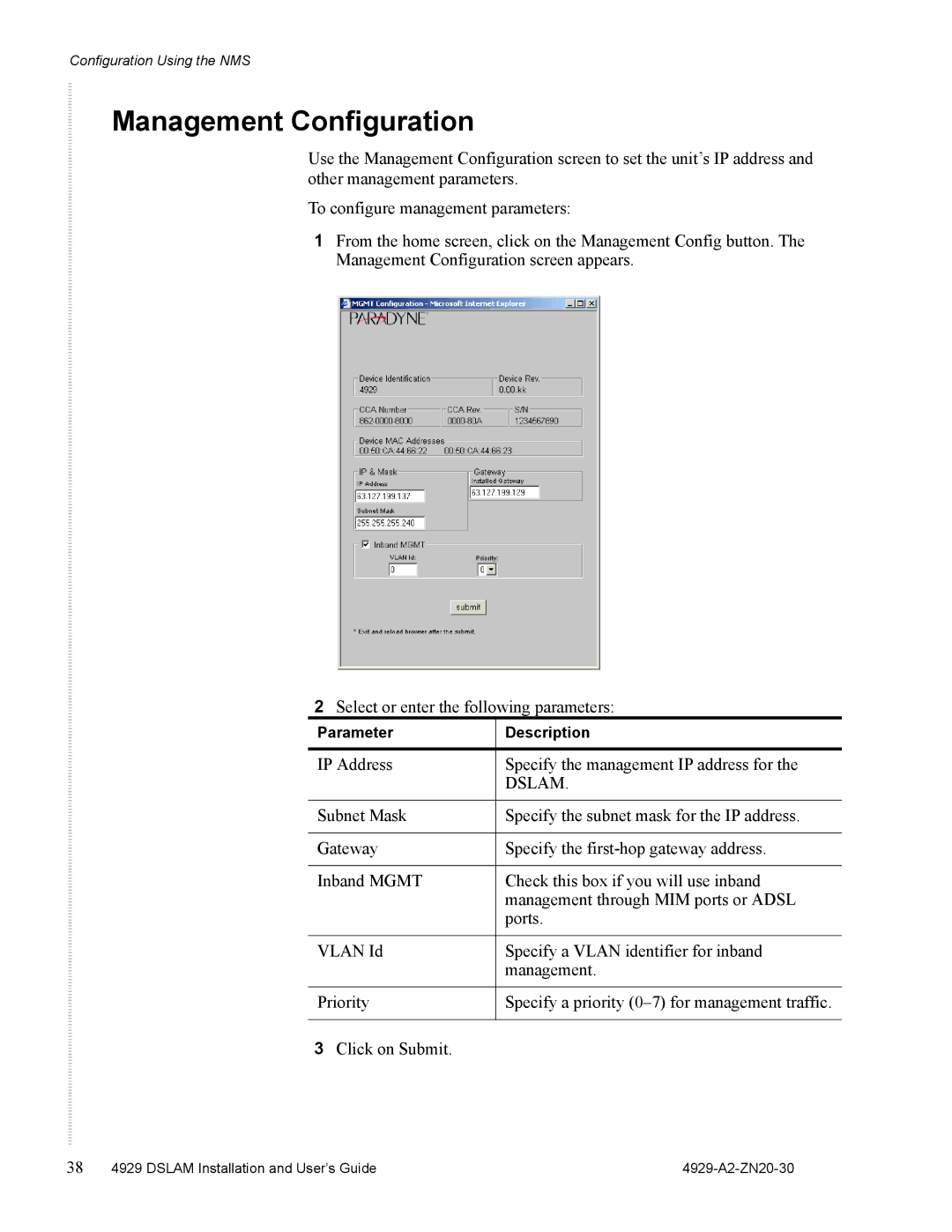 Zhone Technologies 4929 DSLAM manual Management Configuration, Dslam 