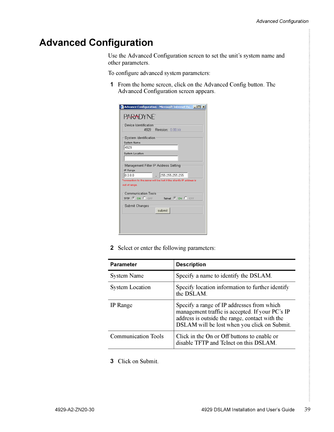 Zhone Technologies 4929 DSLAM manual Advanced Configuration 