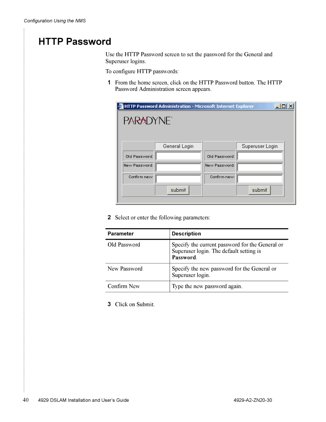 Zhone Technologies 4929 DSLAM manual Http Password 