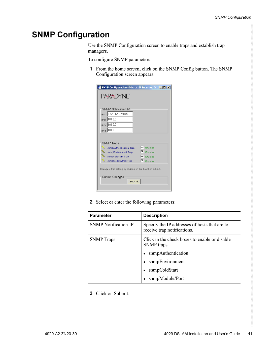 Zhone Technologies 4929 DSLAM manual Snmp Configuration 