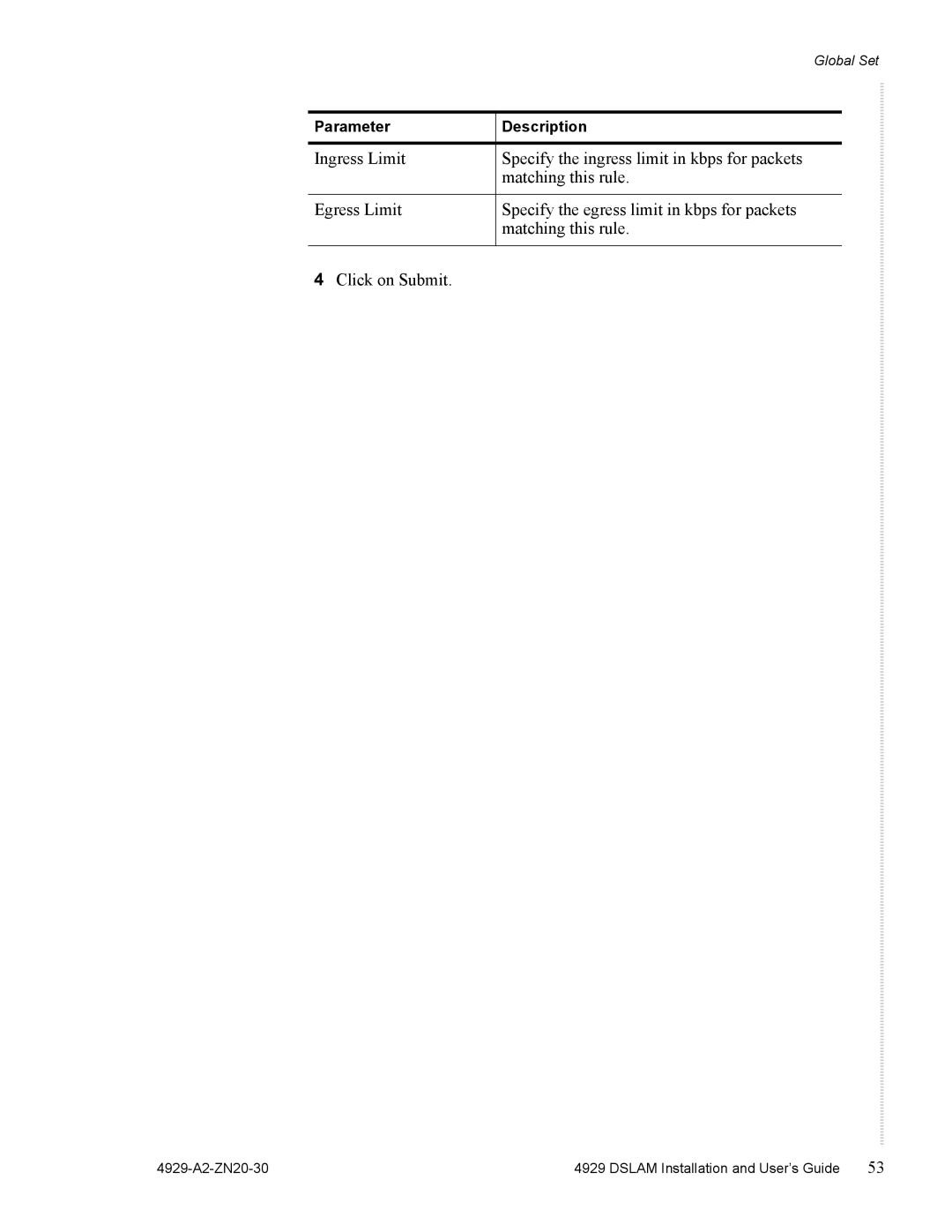 Zhone Technologies 4929 DSLAM manual Parameter Description 