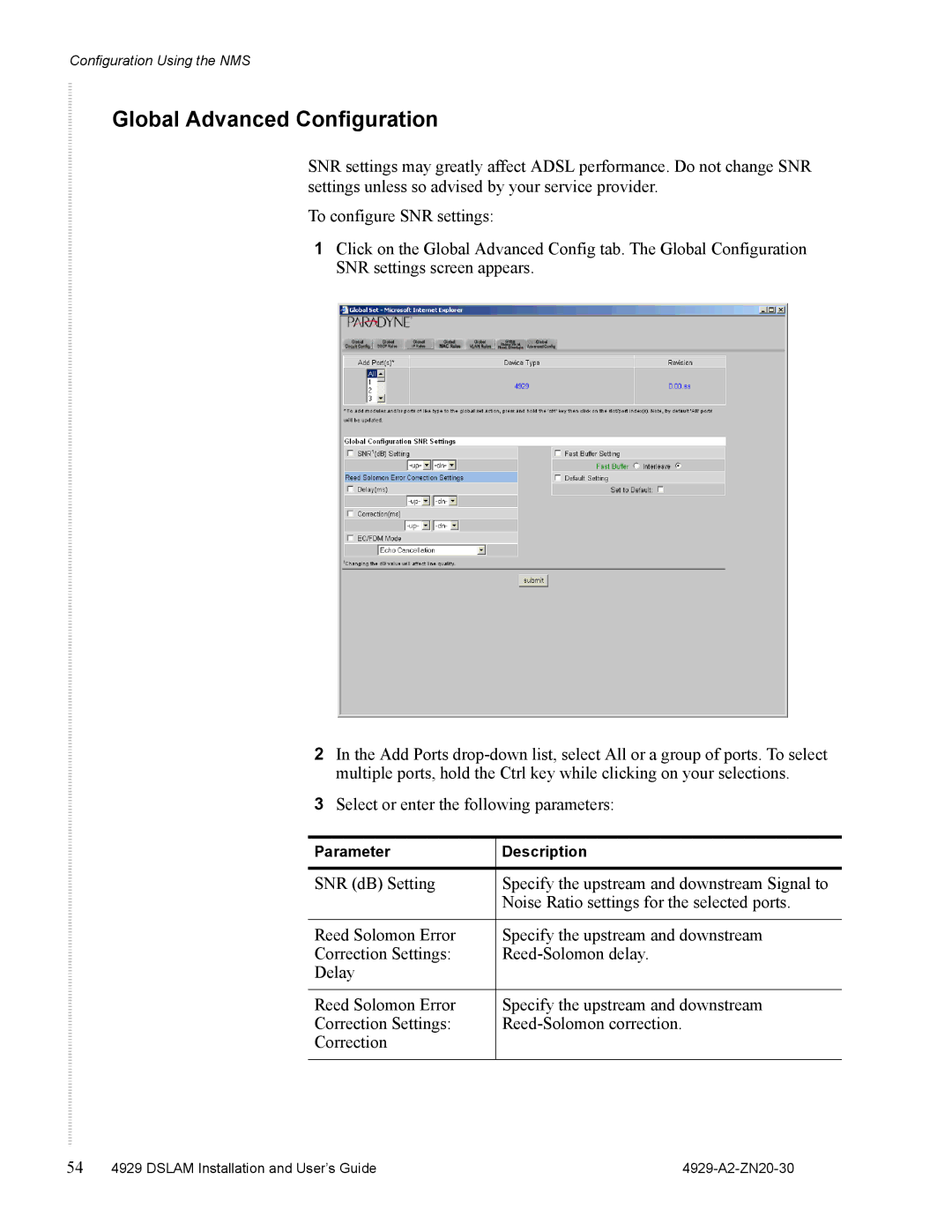 Zhone Technologies 4929 DSLAM manual Global Advanced Configuration 