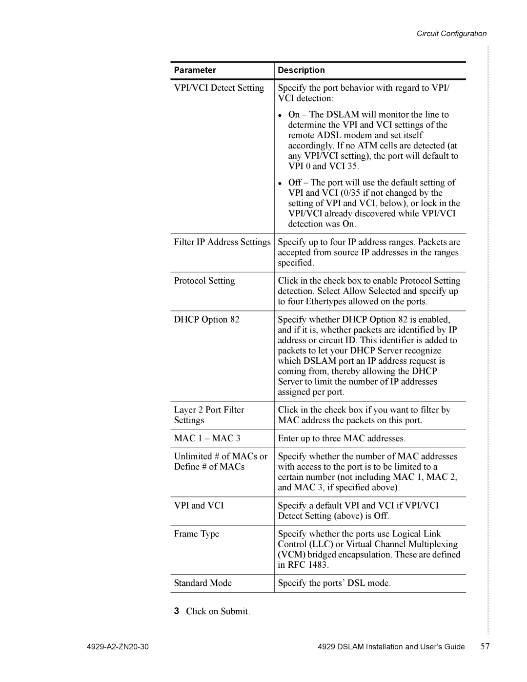 Zhone Technologies 4929 DSLAM manual Circuit Configuration 