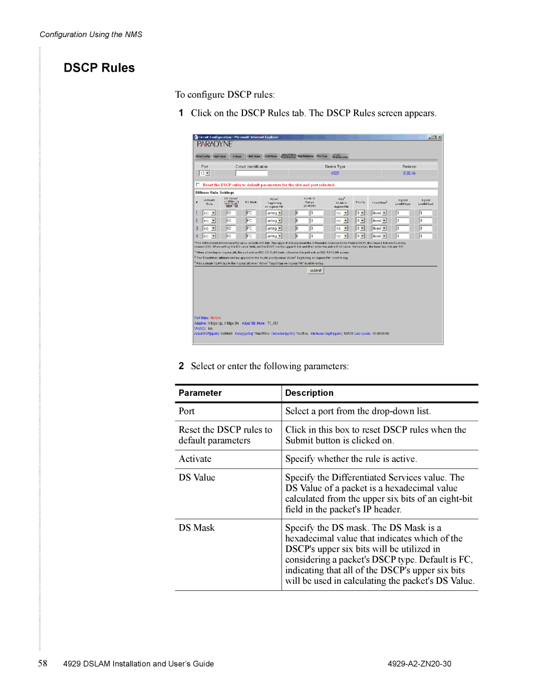 Zhone Technologies 4929 DSLAM manual Dscp Rules 