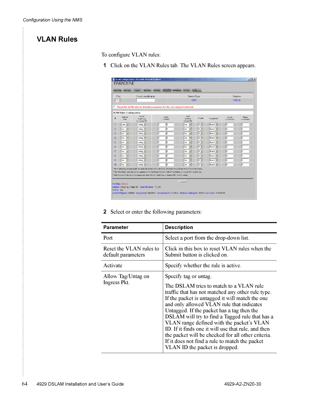 Zhone Technologies 4929 DSLAM manual Vlan Rules 