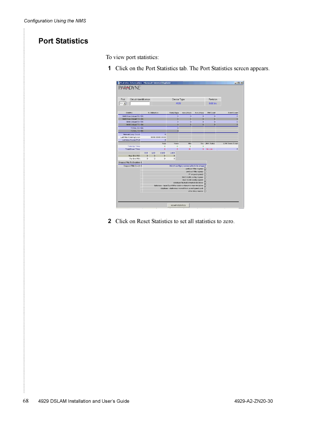 Zhone Technologies 4929 DSLAM manual Port Statistics 