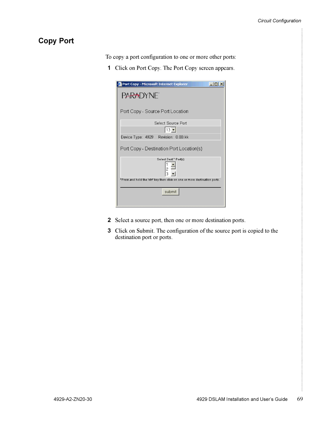 Zhone Technologies 4929 DSLAM manual Copy Port 