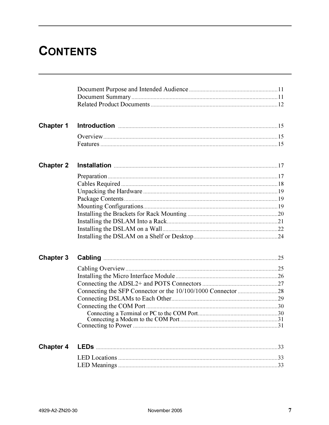 Zhone Technologies 4929 DSLAM manual Contents 