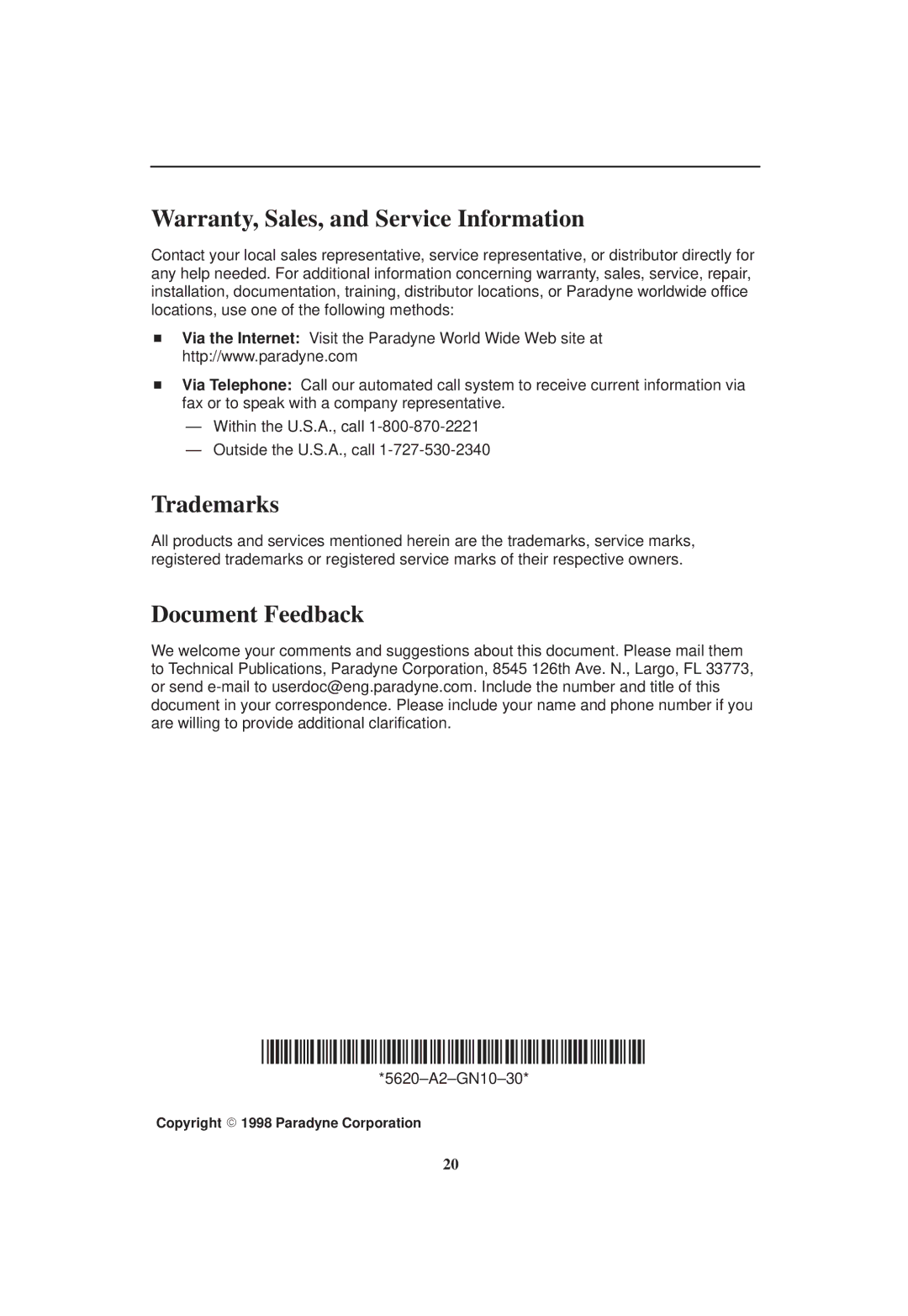 Zhone Technologies 5620 installation instructions Warranty, Sales, and Service Information, Trademarks, Document Feedback 