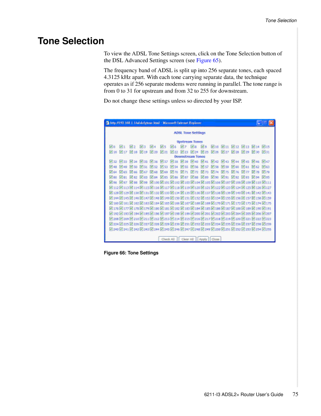 Zhone Technologies 6211-I3 ADSL2+ manual Tone Selection, Tone Settings 