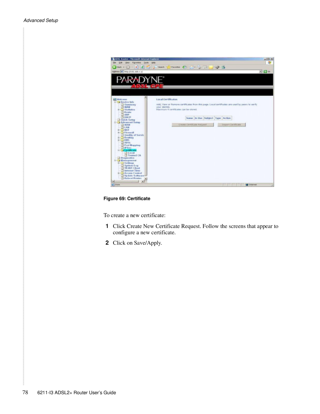 Zhone Technologies 6211-I3 ADSL2+ manual Certificate 