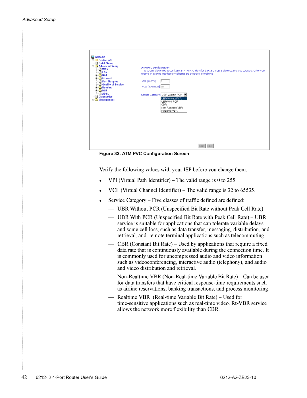 Zhone Technologies 6212-I2 manual ATM PVC Configuration Screen 