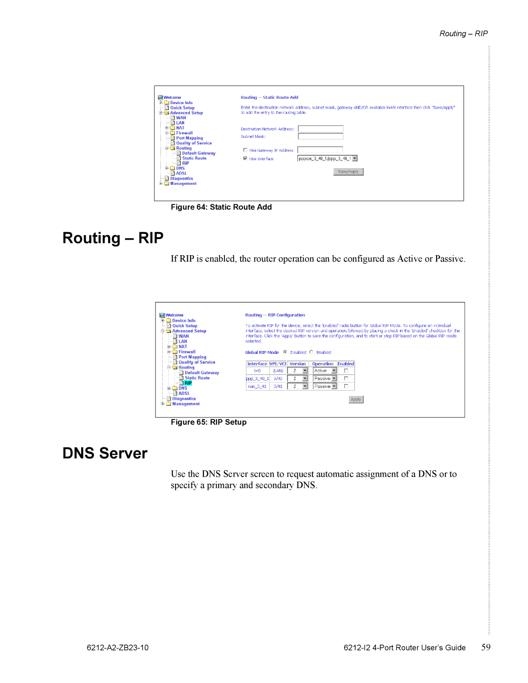 Zhone Technologies 6212-I2 manual Routing RIP, DNS Server 