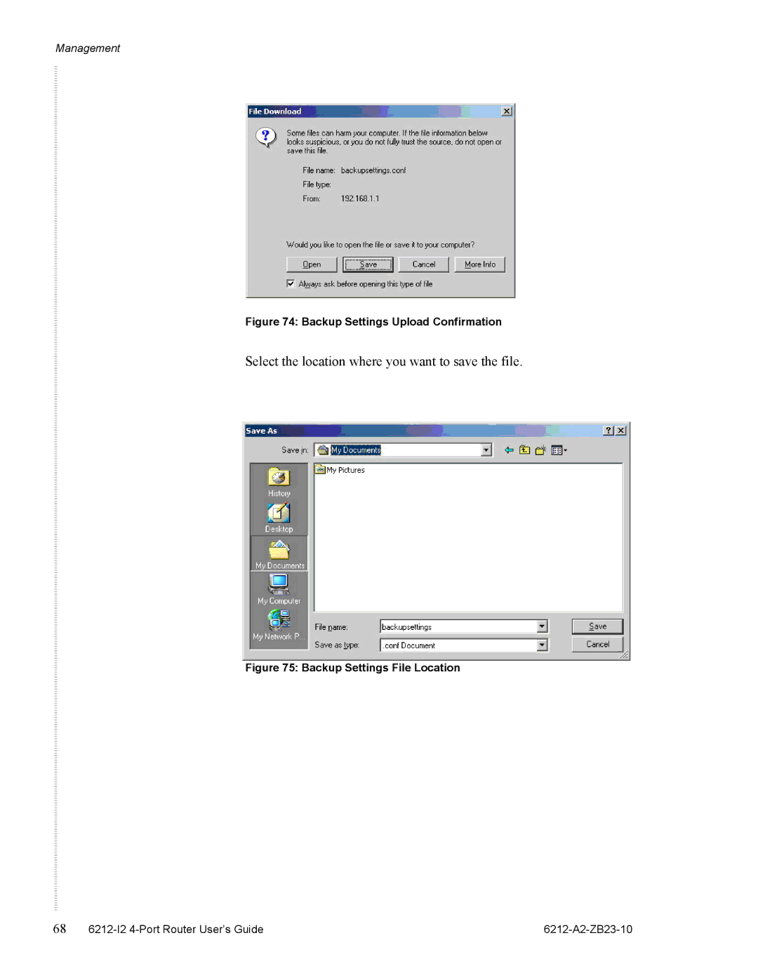 Zhone Technologies 6212-I2 manual Select the location where you want to save the file 