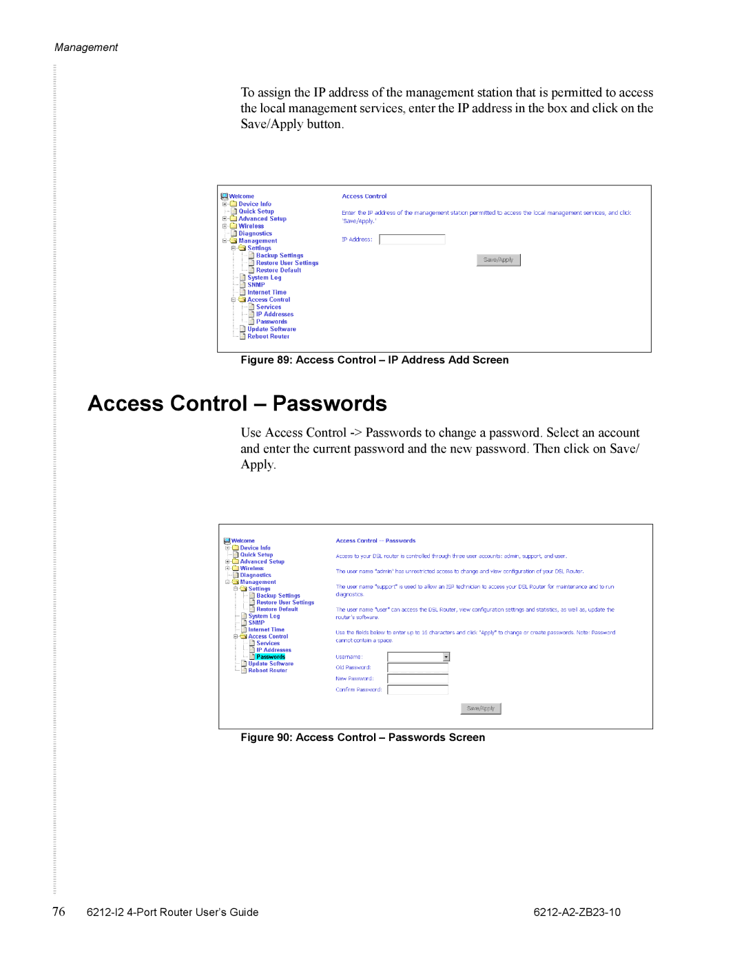 Zhone Technologies 6212-I2 manual Access Control Passwords, Access Control IP Address Add Screen 