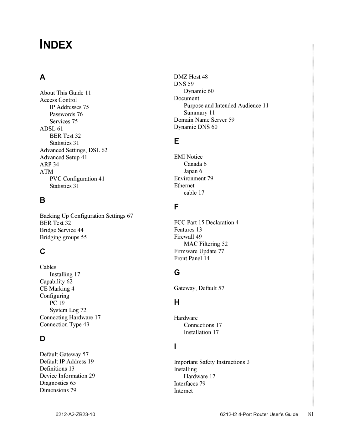 Zhone Technologies 6212-I2 manual Index, Atm 