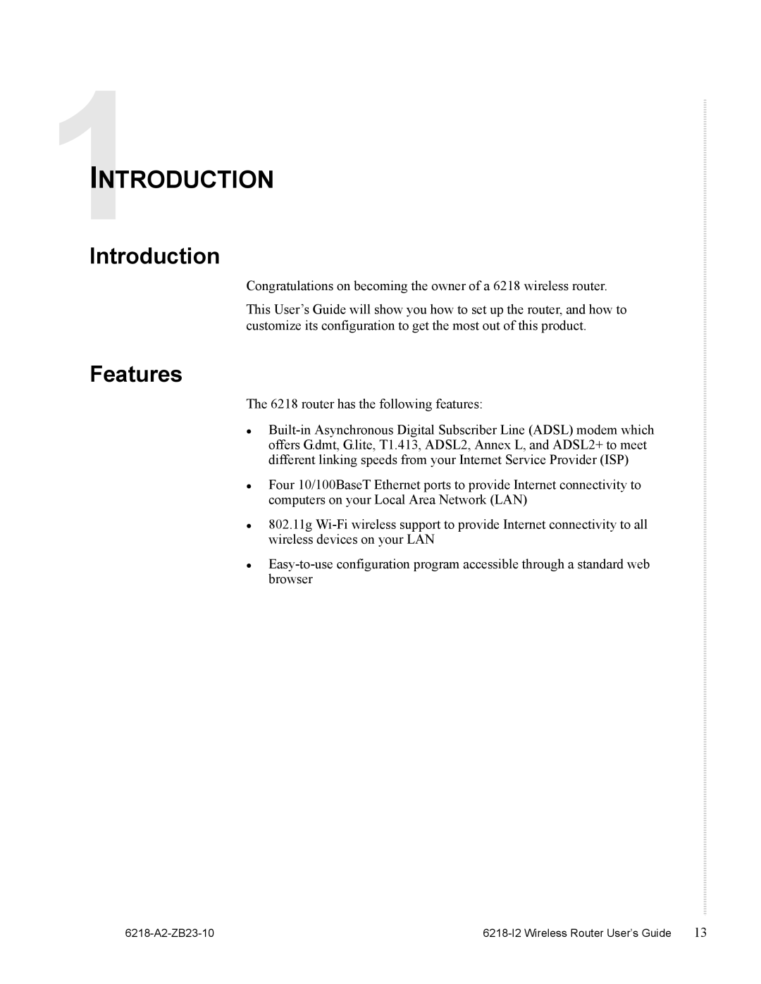 Zhone Technologies 6218-I2 manual Introduction, Features 