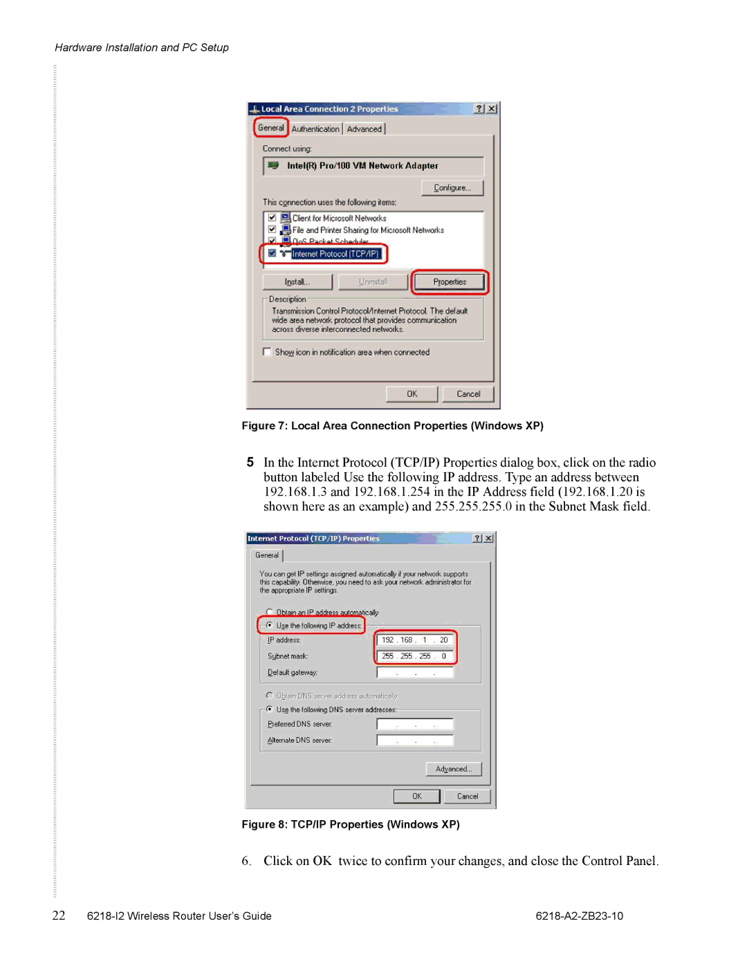 Zhone Technologies 6218-I2 manual Local Area Connection Properties Windows XP 