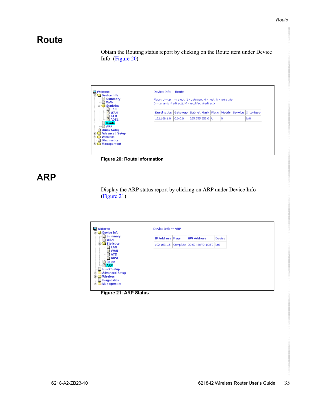 Zhone Technologies 6218-I2 manual Route, Arp 