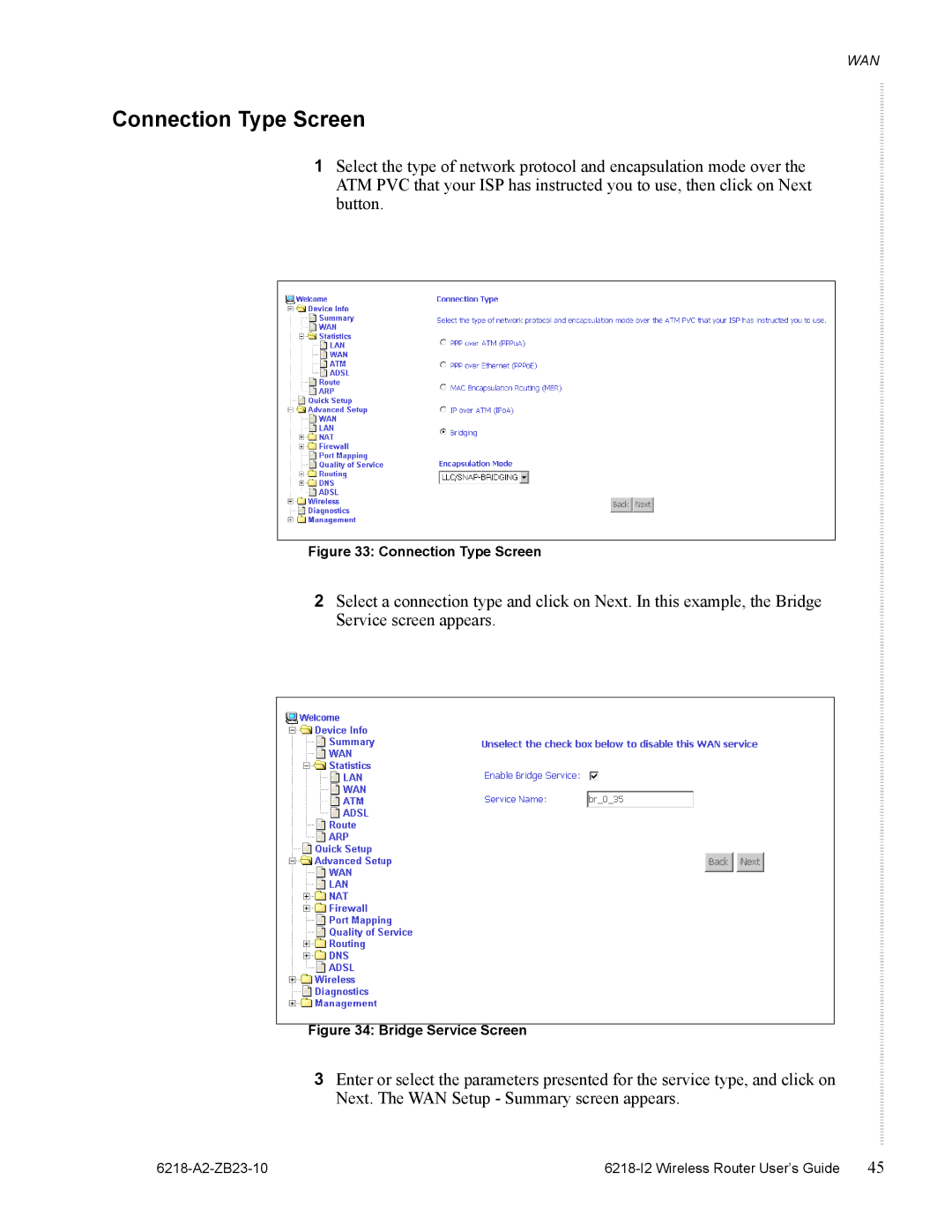 Zhone Technologies 6218-I2 manual Connection Type Screen 