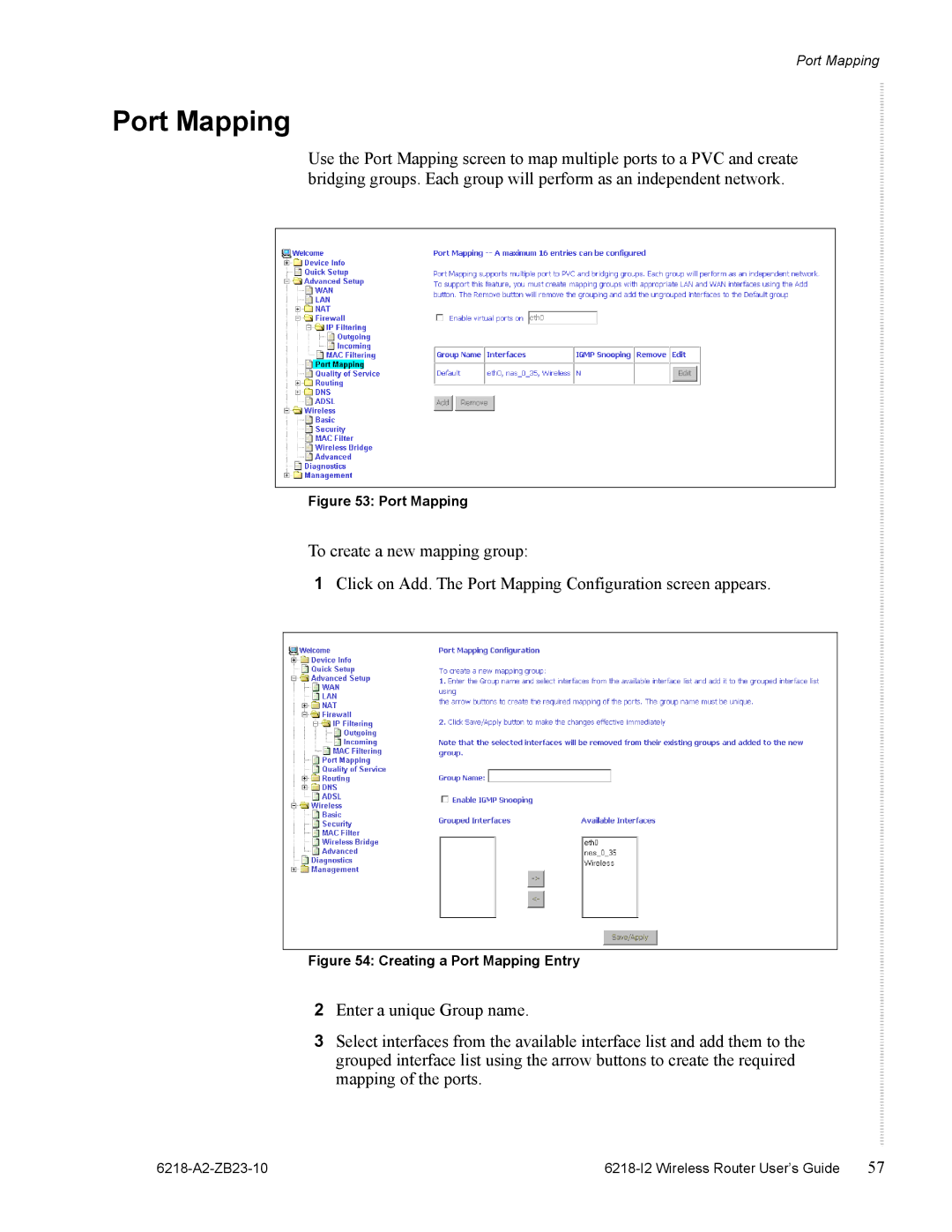 Zhone Technologies 6218-I2 manual Port Mapping 