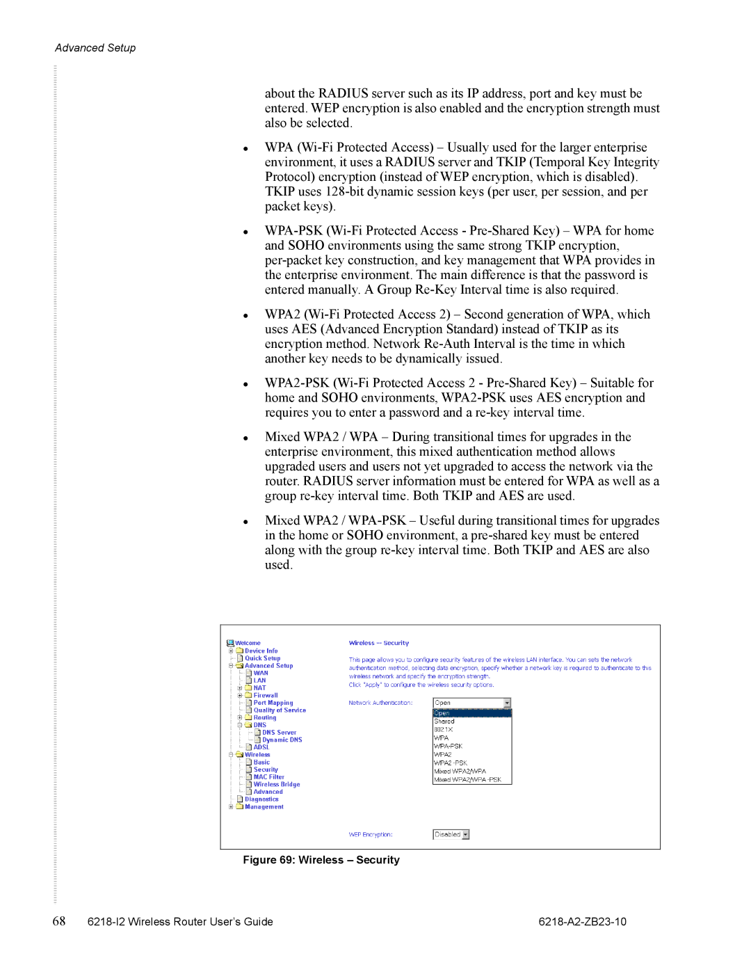 Zhone Technologies 6218-I2 manual Wireless Security 