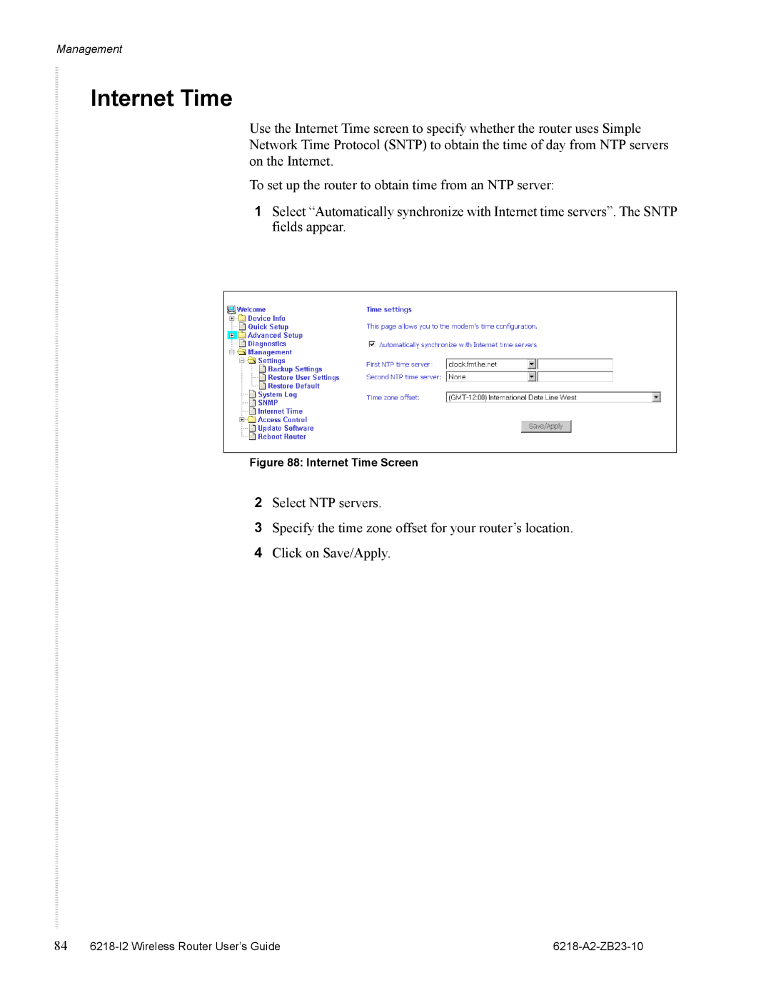 Zhone Technologies 6218-I2 manual Internet Time Screen 