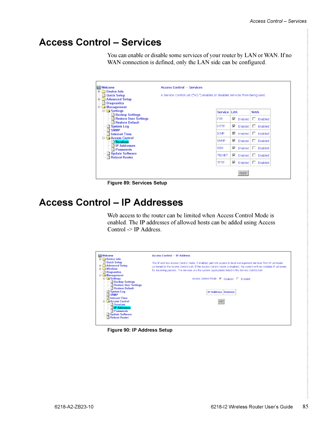 Zhone Technologies 6218-I2 manual Access Control Services, Access Control IP Addresses 