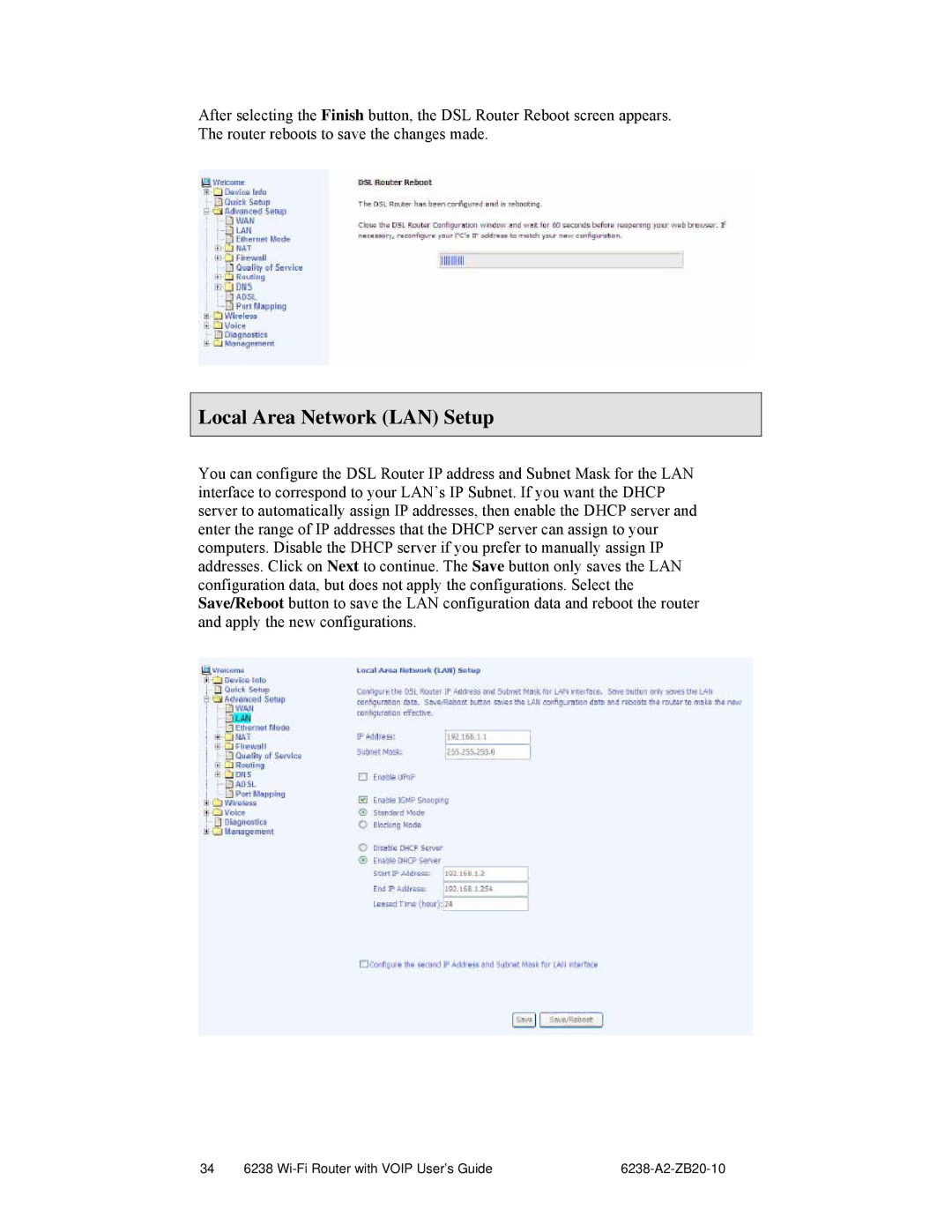 Zhone Technologies 6238-I2 manual Local Area Network LAN Setup 