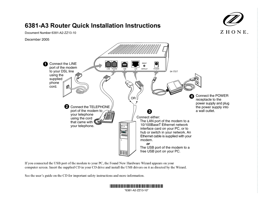 Zhone Technologies 6381-A3 installation instructions 6381-A2-ZZ13-10 