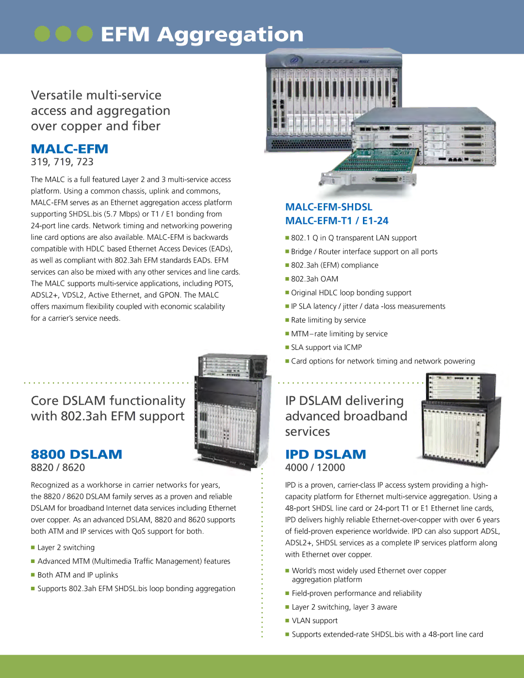 Zhone Technologies Copper-Based Ethernet manual EFM Aggregation, Malc-Efm, IPD Dslam 