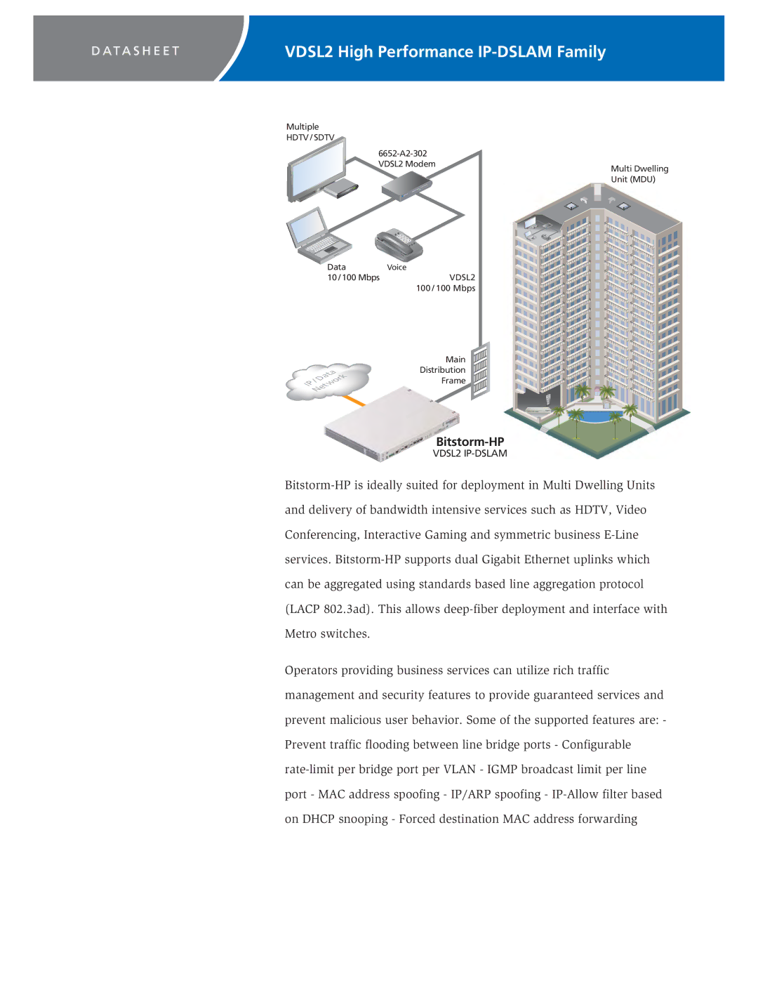 Zhone Technologies HP-150, HP-160 manual VDSL2 High Performance IP-DSLAM Family 