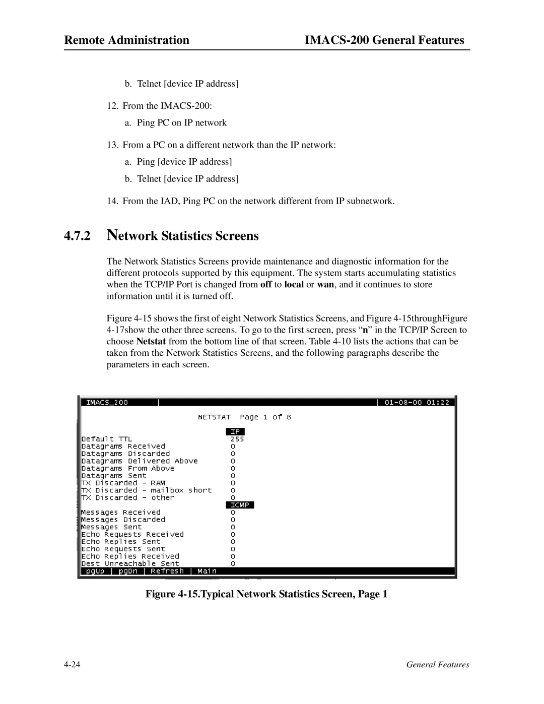 Zhone Technologies IMACS-200 manual Network Statistics Screens, Typical Network Statistics Screen 