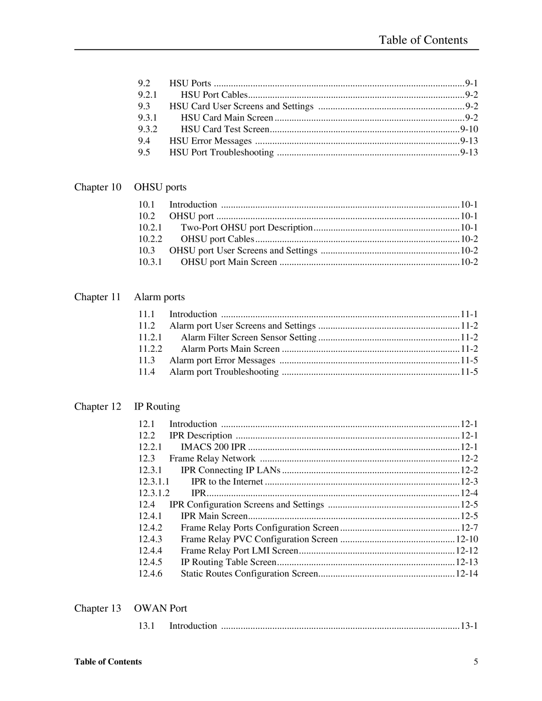 Zhone Technologies IMACS-200 manual Chapter Ohsu ports, Chapter Alarm ports, Chapter IP Routing, Chapter Owan Port 