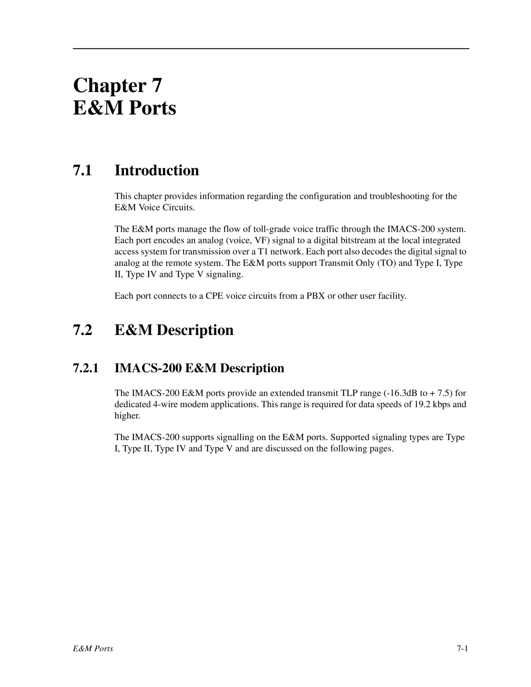 Zhone Technologies manual Chapter Ports, IMACS-200 E&M Description 