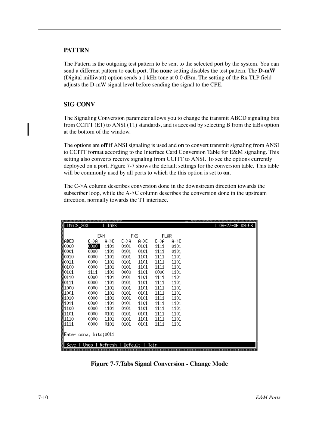 Zhone Technologies IMACS-200 manual Tabs Signal Conversion Change Mode 