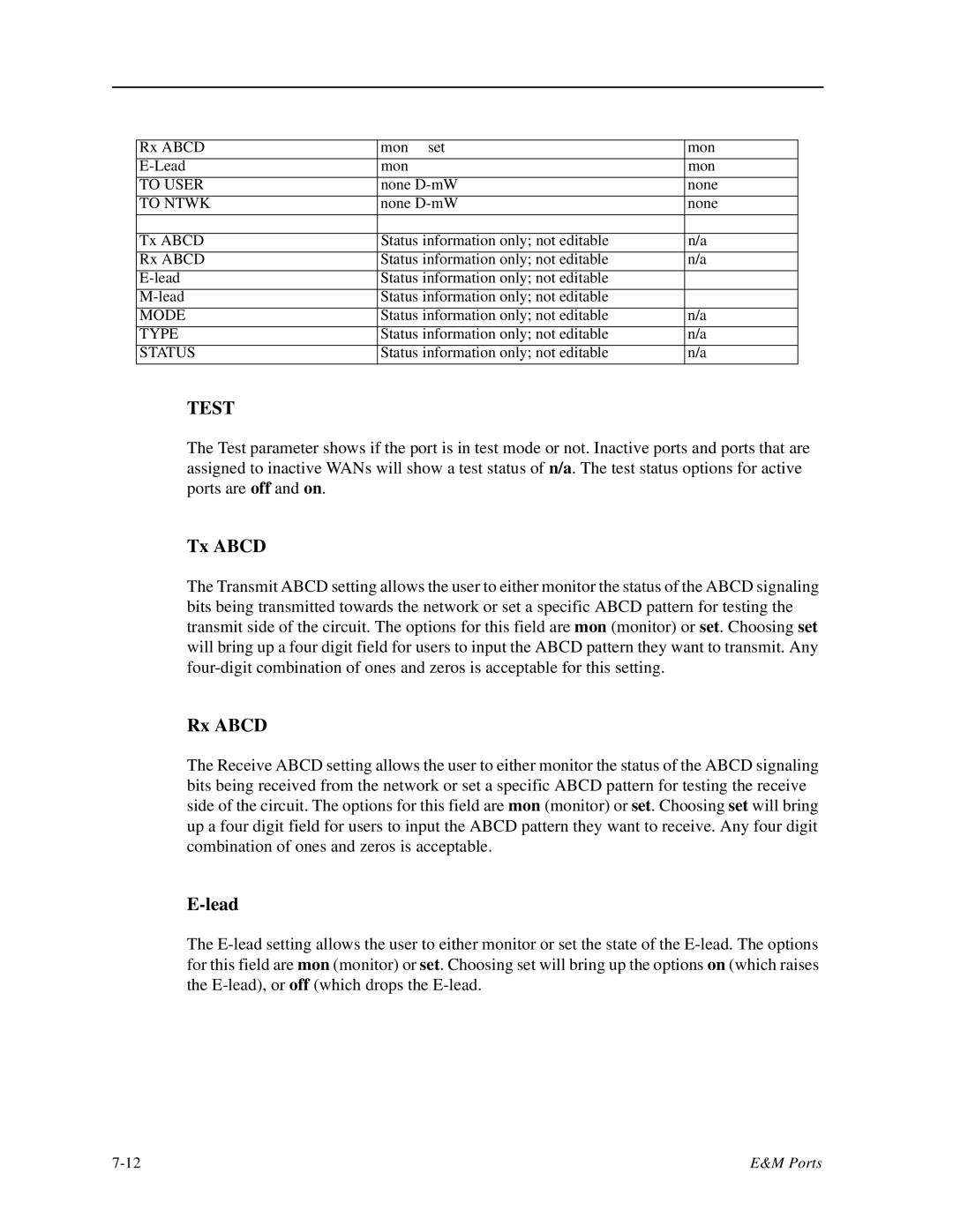 Zhone Technologies IMACS-200 manual Test, Lead 