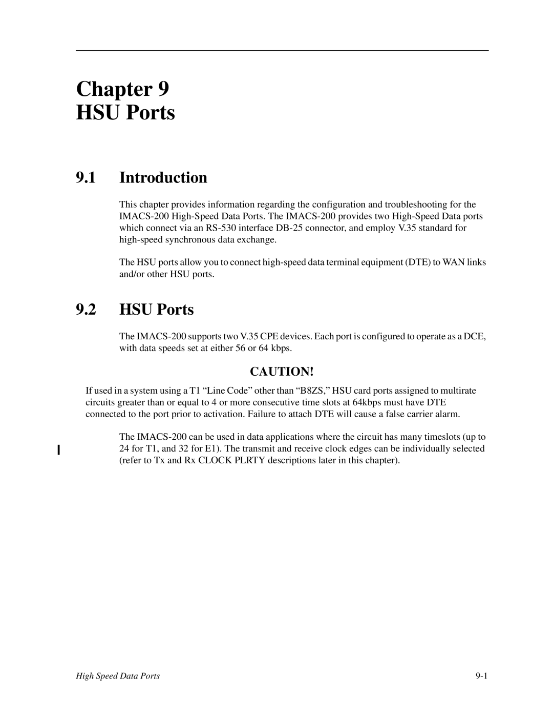 Zhone Technologies IMACS-200 manual Chapter HSU Ports 