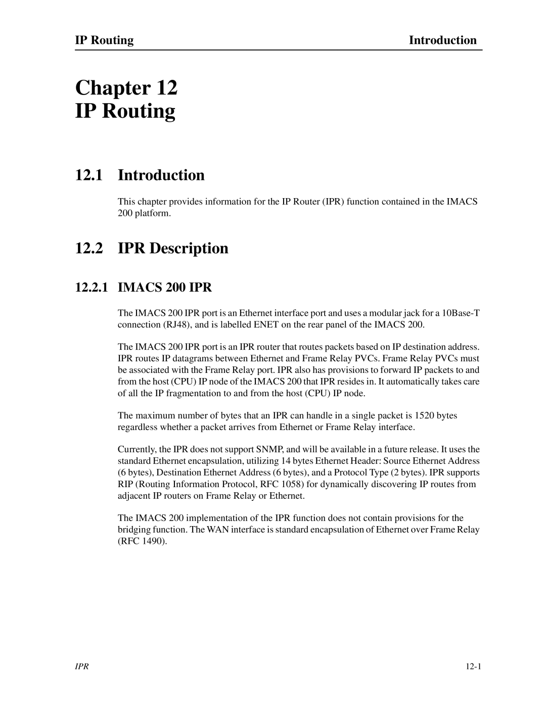 Zhone Technologies IMACS-200 manual Chapter IP Routing, IPR Description, Imacs 200 IPR, IP Routing Introduction 