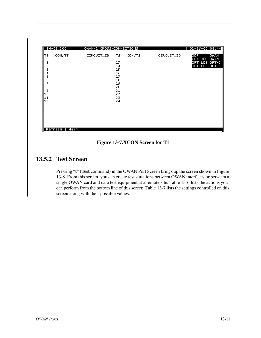 Zhone Technologies IMACS-200 manual Xcon Screen for T1 